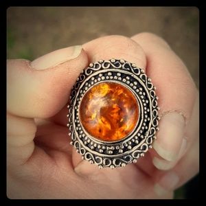 New Amber 925 Silver Ring.